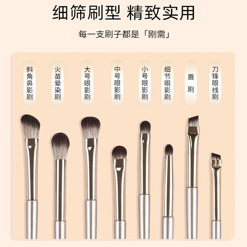 YAHLIGS初学者彩妆眼影刷化妆刷套刷美妆工具羊毛刷眼部刷卧蚕刷 送老婆 鎏金眼部刷 8支 +刷包