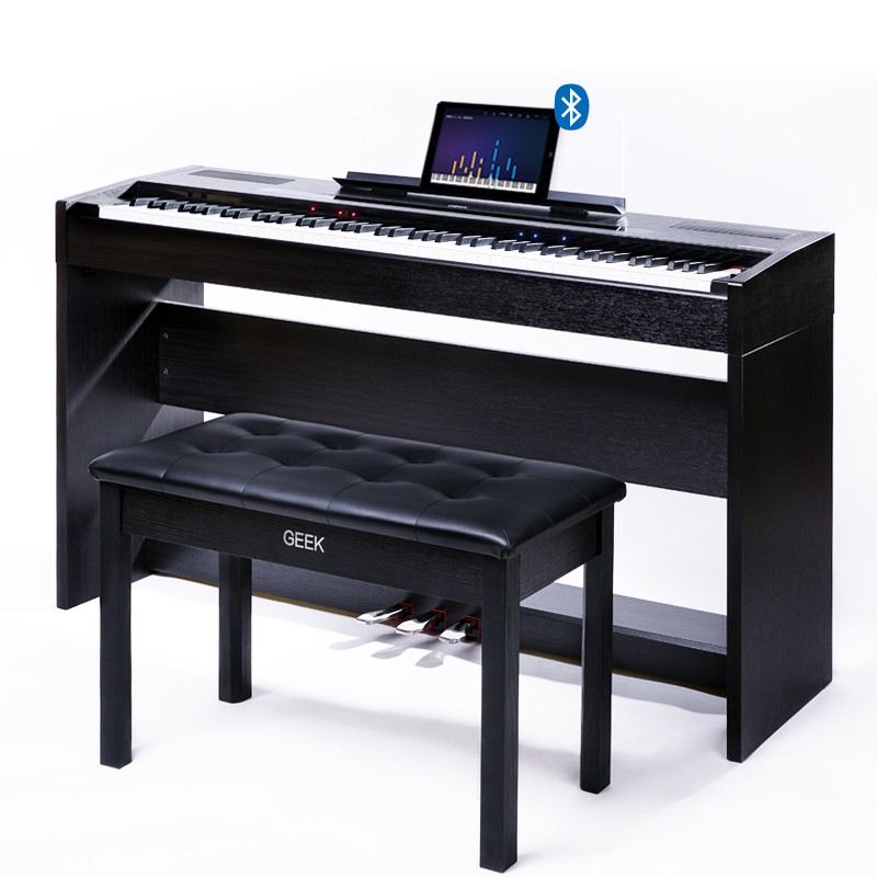 极客智能钢琴电钢琴蓝牙88键重锤数码电子钢琴成人儿童跟弹纠错考级 K2简约轻便黑（文武贝代言）