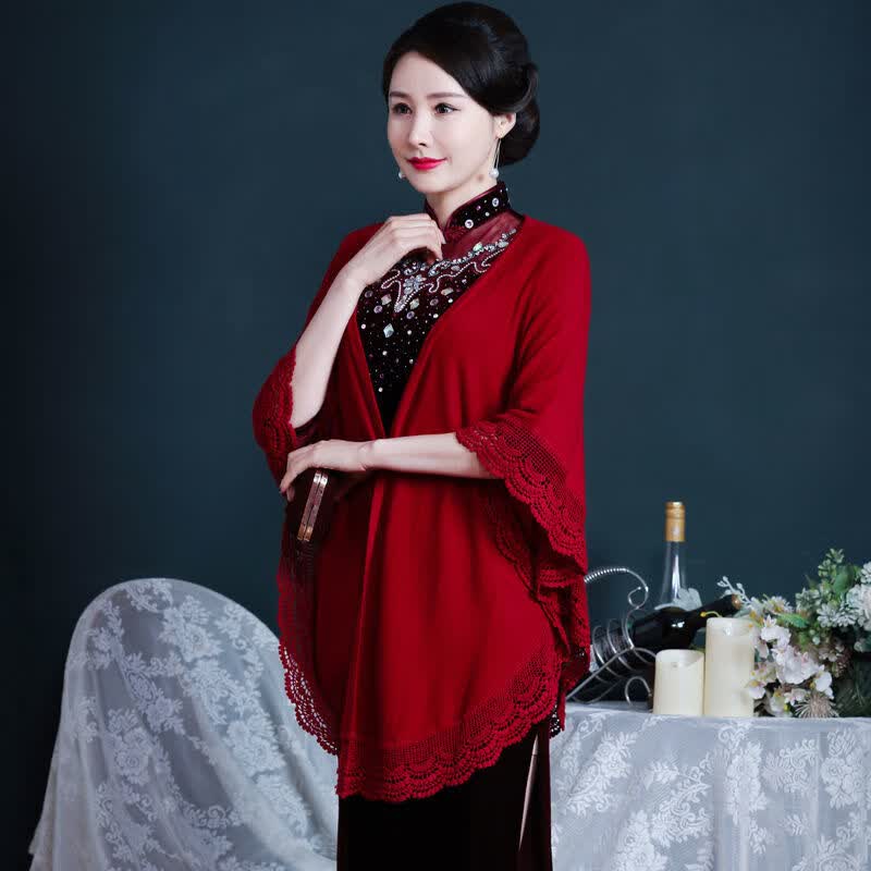 抖芊 旗袍披肩配旗袍的披肩小外套女春秋外搭薄斗篷上衣复古高档礼服