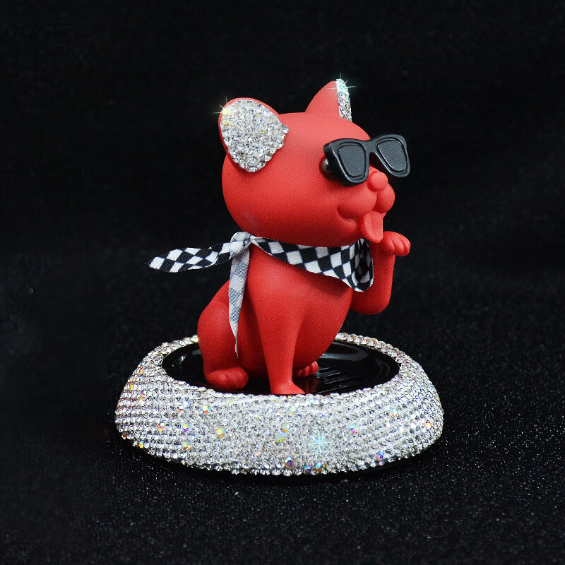 镶钻法斗犬香膏座 车载香薰车内装饰香膏汽车斗牛犬摆件 红色