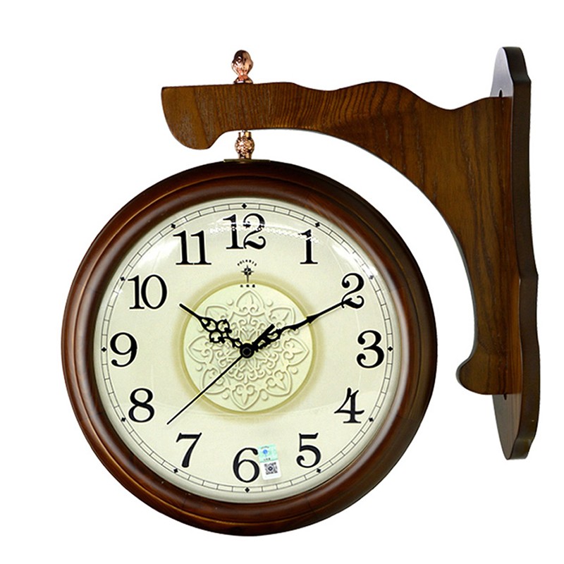 北极星（POLARIS）挂钟 客厅创意双面石英钟表复古时钟欧式实木卧室挂表14英寸 1607
