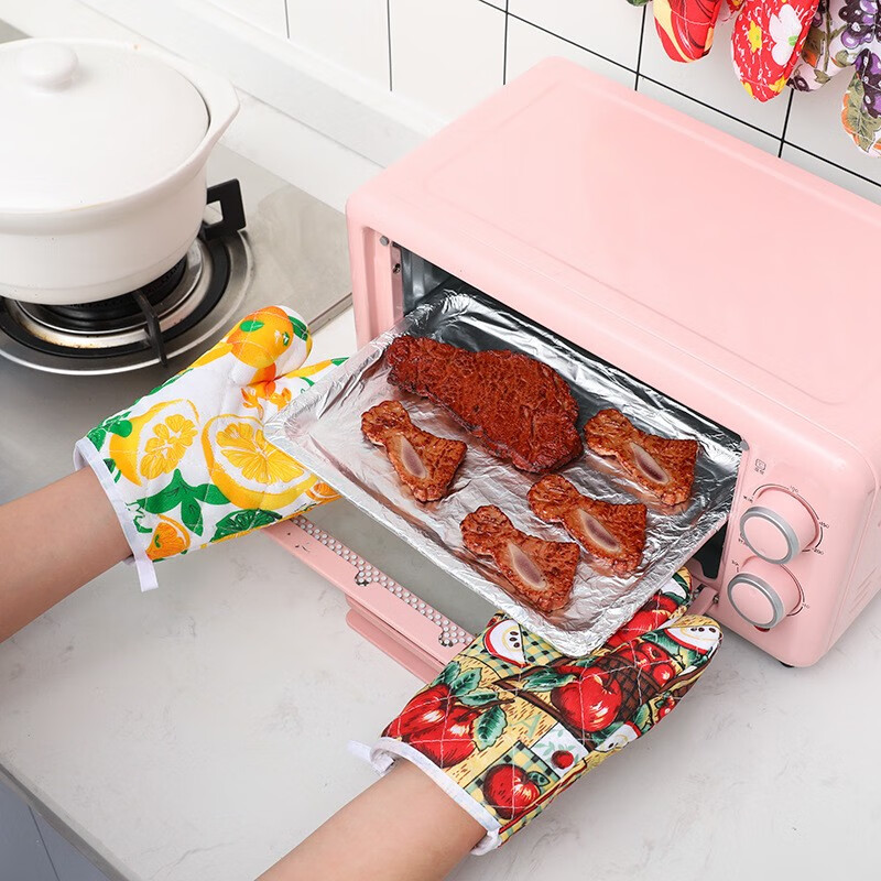布艺微波炉烤箱专用隔热手套 厨房烘焙耐高温防烫手套单只装 2只装【颜色随机】