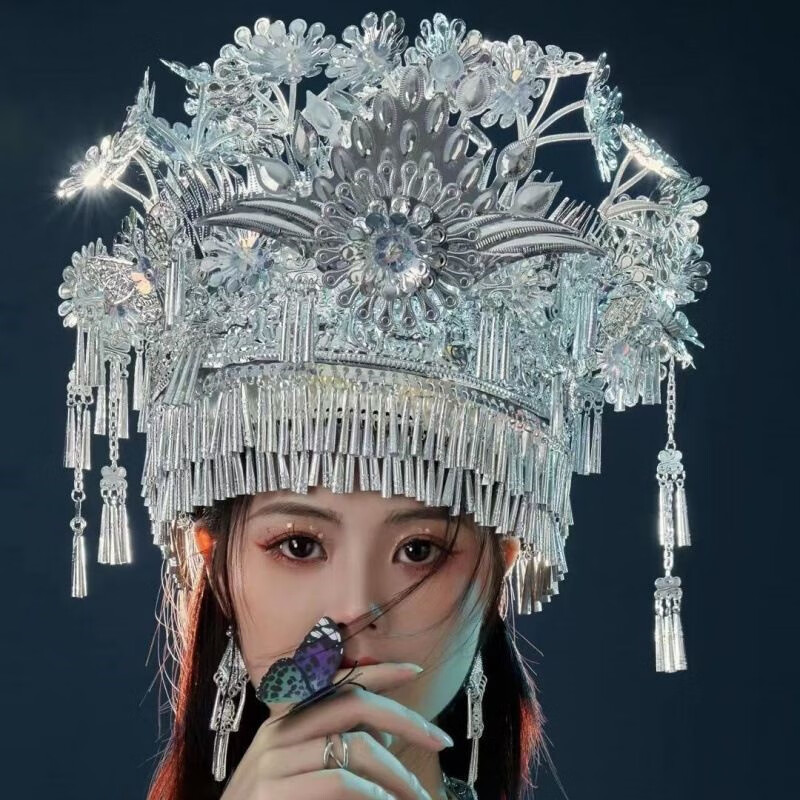 俏妆苗族头饰少数民族头饰头戴苗族帽子广西云南贵州苗族银饰名族风