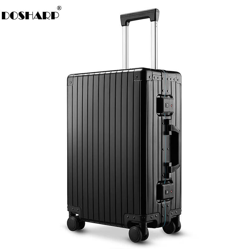 DOSHARP品牌全铝镁行李箱金属旅行箱密码登机箱商务拖箱铝镁合金拉杆箱 黑色 20英寸
