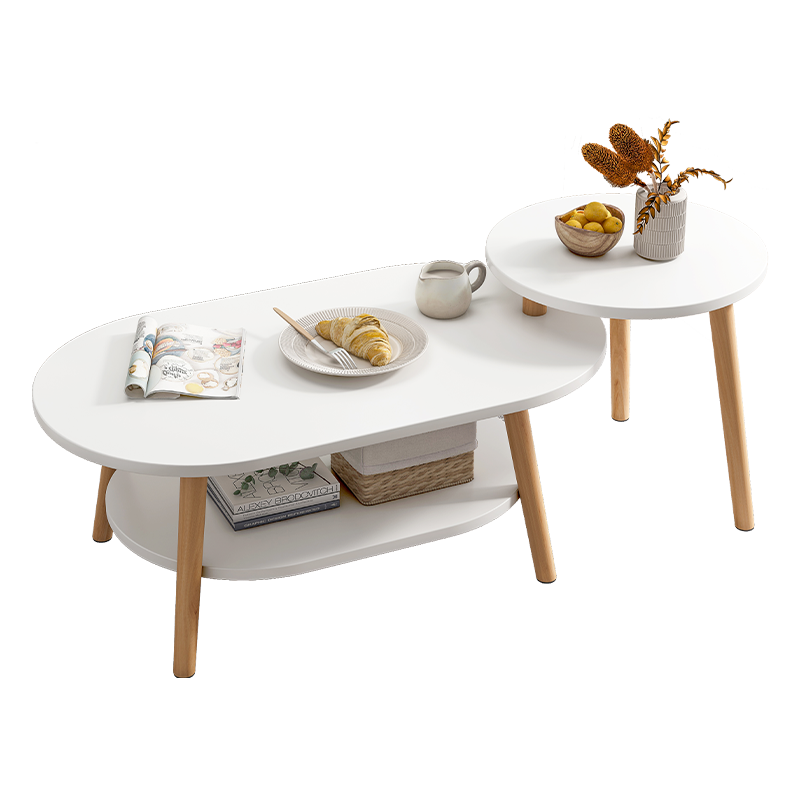 立太  茶几现代简约小户型客厅小圆桌家用多功能茶几组合边几 暖白色40CM+双层80CM