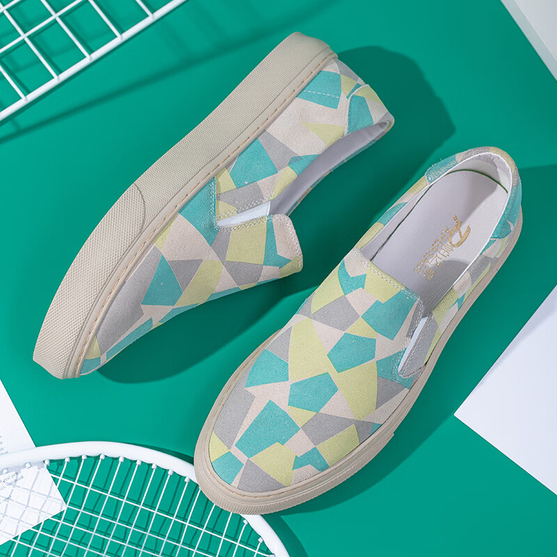 男鞋2024新款迷彩拼色休闲鞋一脚蹬男鞋低帮轻便懒人鞋 220282拼色 38