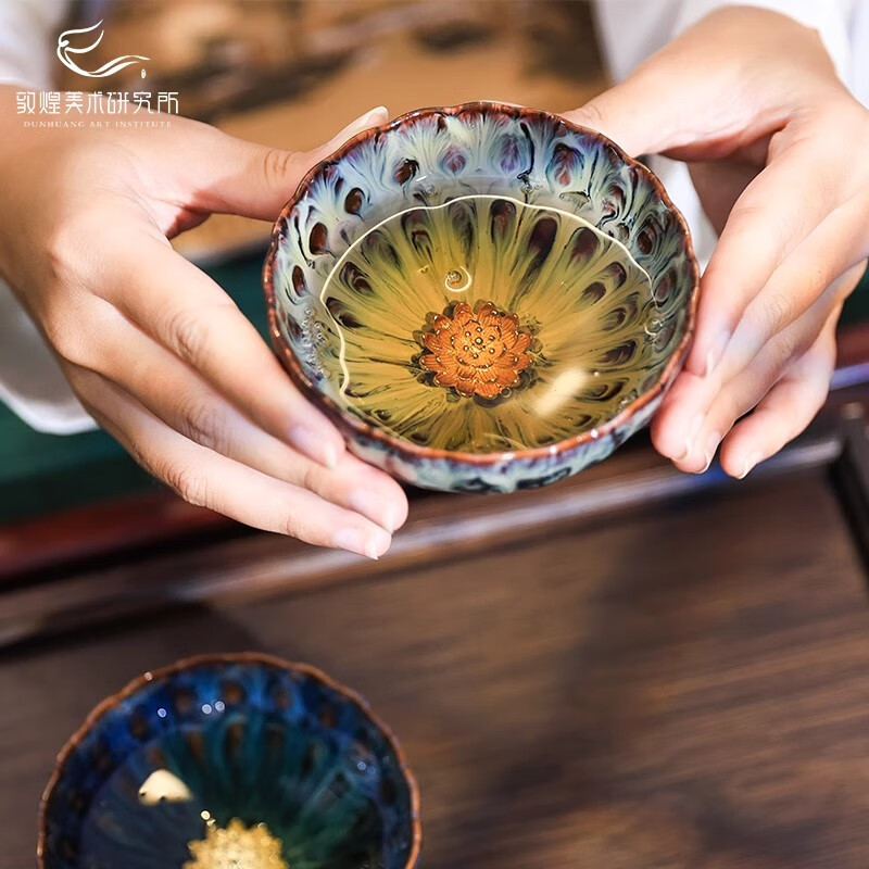 敦煌美术研究所莲花藻井纹对杯茶具套装茶杯结婚礼物生日新婚礼物新年元旦礼品 莲花藻井双盏