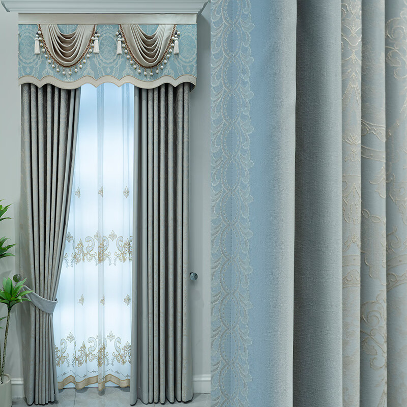 黛恩丝窗帘成品高档高精密提花窗帘布料批发轻奢客厅窗帘 灰色(拼立边