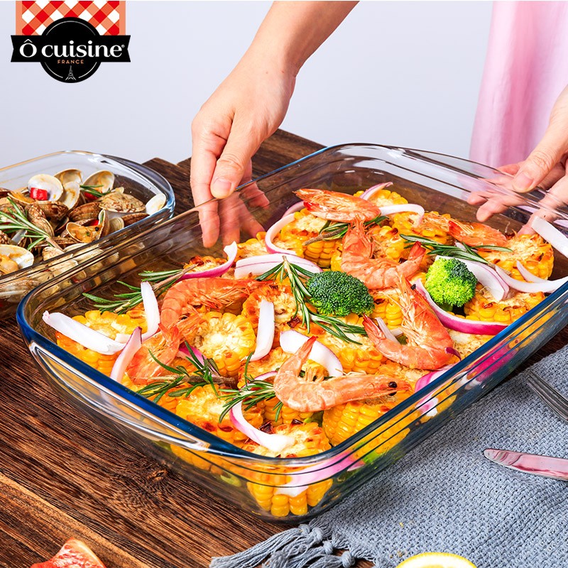 欧贵厨法国进口耐热玻璃烤盘长方形烤盘烤箱蒸鱼盘子微波炉烤盘 【2L烤鱼 蒸鱼 海鲜】长方形烤盘 1个 32cm
