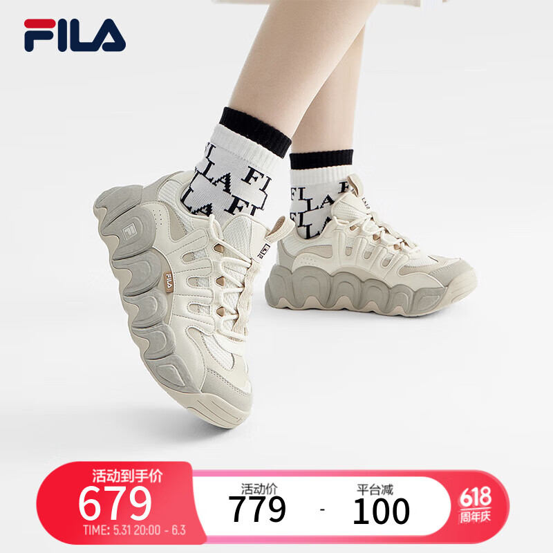 FILA 斐乐可颂鞋复古运动鞋女冬休闲鞋老爹鞋 豆腐白/燕麦色-TO 37.5