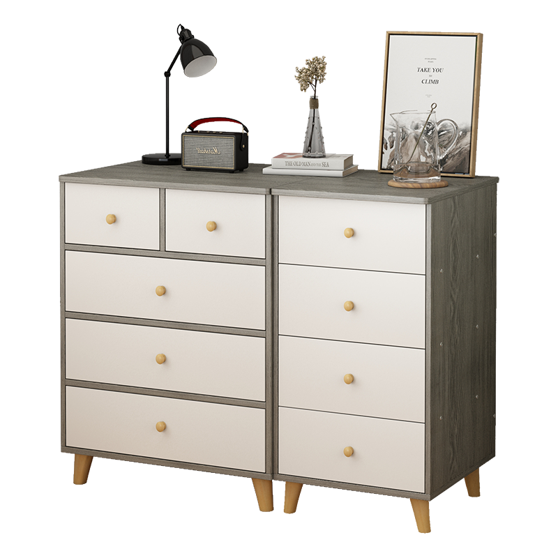 普派(Pupai)斗柜收纳柜大容量卧室北欧简约现代阳台储物柜ins风柜子 莫兰迪灰色2门5抽 100*38*89cm