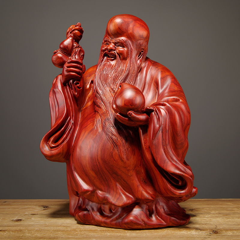唐校长红花梨木雕老寿星公摆件工艺品实木家居饰品生日祝寿贺寿 红