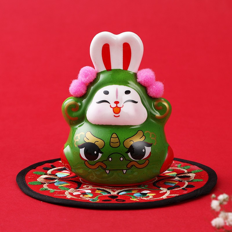 2023国潮兔年吉祥物北京旅游纪念品特色兔爷手工艺礼品泥塑 骑麒麟