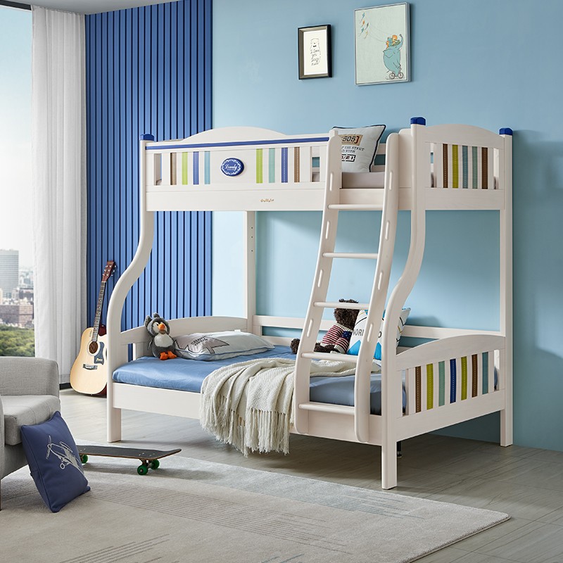 松堡王国 上下床全实木床高低床双层床女孩男孩儿童床TC901 挂梯蓝（不含床垫和床中书架） 1200*1900