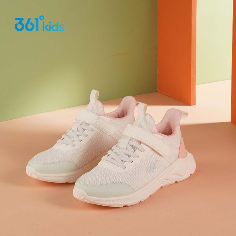 361°儿童运动鞋男女童(3-12岁)防撞鞋头密网休闲跑鞋 白35