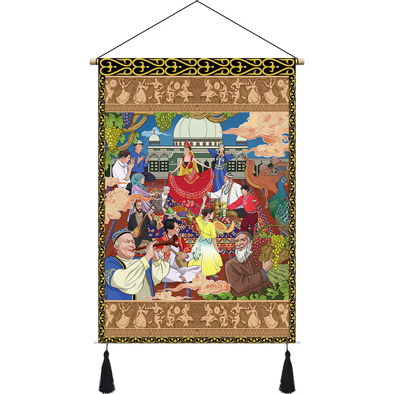 客厅装饰壁毯新疆民族节日素布艺挂画挂布主题餐厅装饰布 新疆节日a