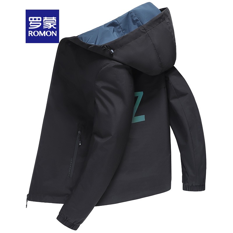罗蒙（ROMON）夹克男新款时尚休闲潮流百搭连帽外套中青年男士上衣 S1J147101黑色【连帽不可拆】 175怎么样,好用不?