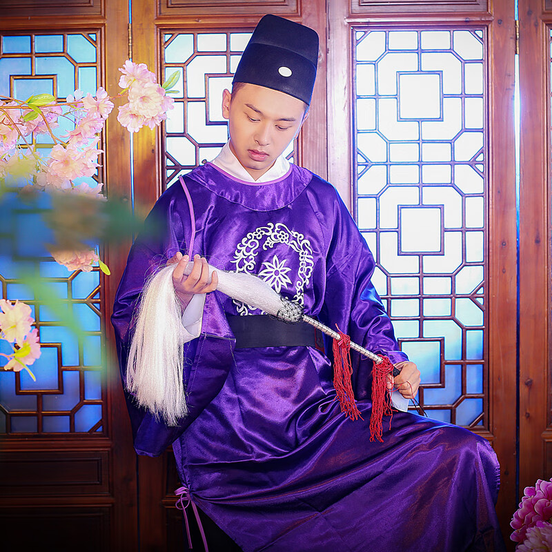 美纯炫明朝服饰古代衣服男古装太监服装公公服拂尘甩子大袖衫宫廷 紫