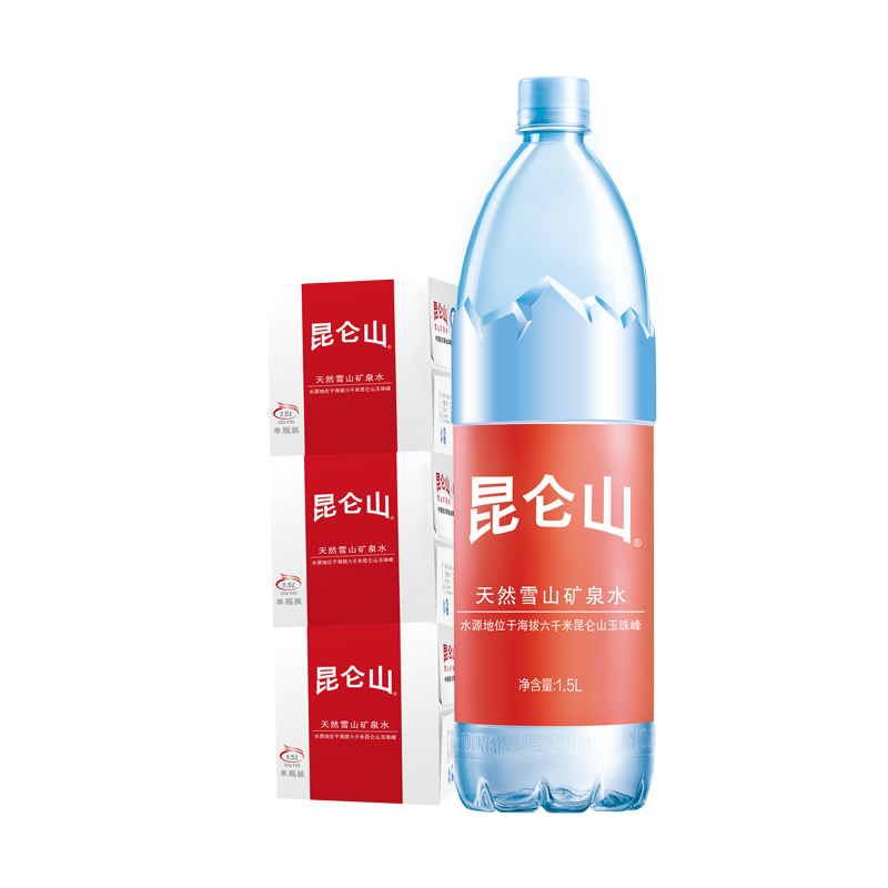 昆侖山雪山天然礦泉水1.5L*12瓶 弱堿性小分子家庭高端飲用水大瓶裝 1.5L*12瓶*3箱【1箱到手84】