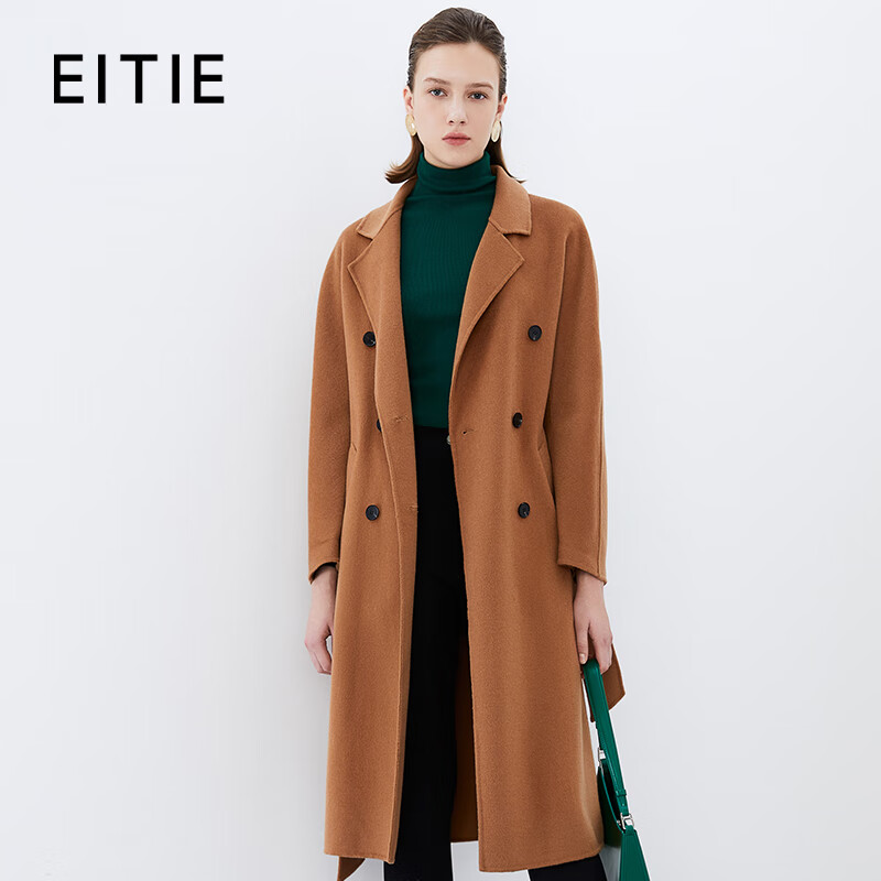 爱特爱经典双排扣廓形大气翻领显瘦羊毛呢大衣冬季新款外套7614321 羊皮驼82 M 160