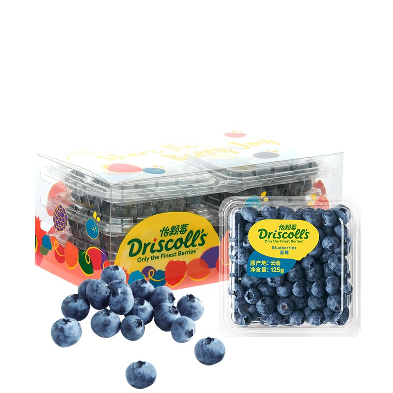 Driscoll’s 怡颗莓 当季云南蓝莓4盒装 约125g/盒 新鲜水果 新老包装随机发放
