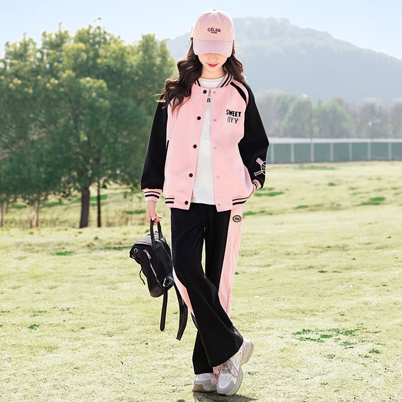 大童女装12岁到15岁套装小女孩衣服7-14岁春季4-6岁女童初中学生 粉色