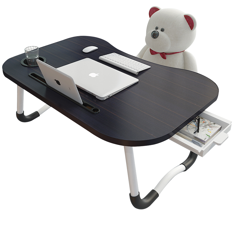 奇晟铭源 床上电脑桌书桌笔记本电脑桌折叠桌小桌子学生学习桌宿舍单人桌子ipad支架40*60cm黑色抽屉 LC-003