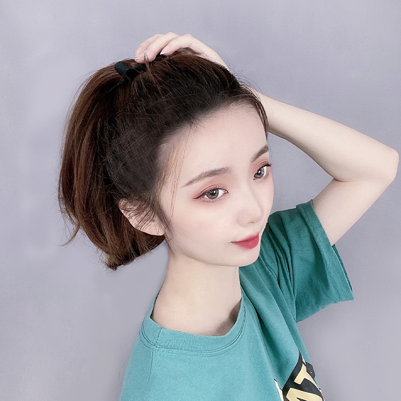 绿简堂假发女短发马尾抓夹中长款内扣网红高马尾绑带式自然逼真马尾
