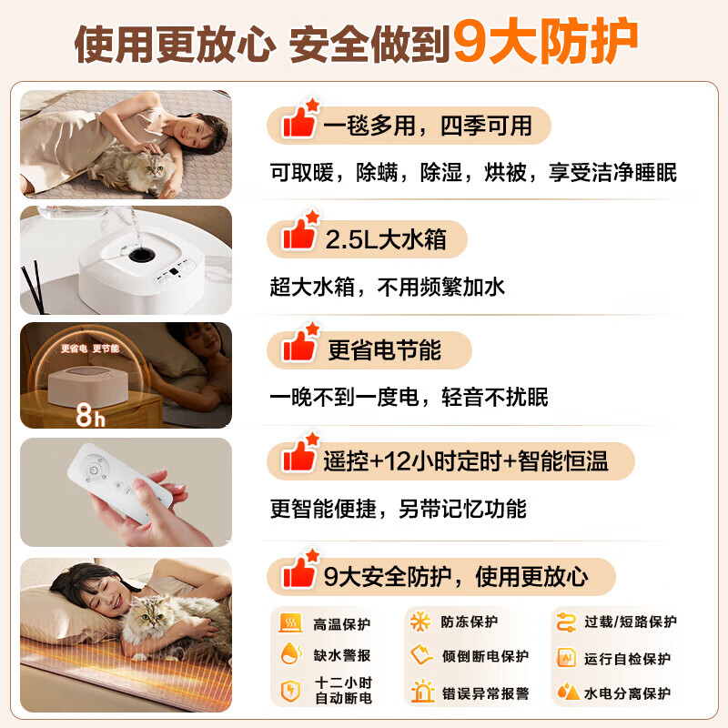 苏泊尔(SUPOR)水暖毯双人家用电褥子调温除湿除螨水热毯水循环母婴儿水暖床垫智能定时恒温安全取暖电热毯新款 【智能遥控】高档毯1.8米*2米