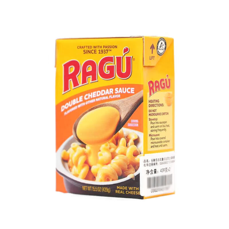 ragu乐鲜双重切达芝士酱439炸鸡汉堡车达奶酪酱 ragu芝士酱439g*1盒