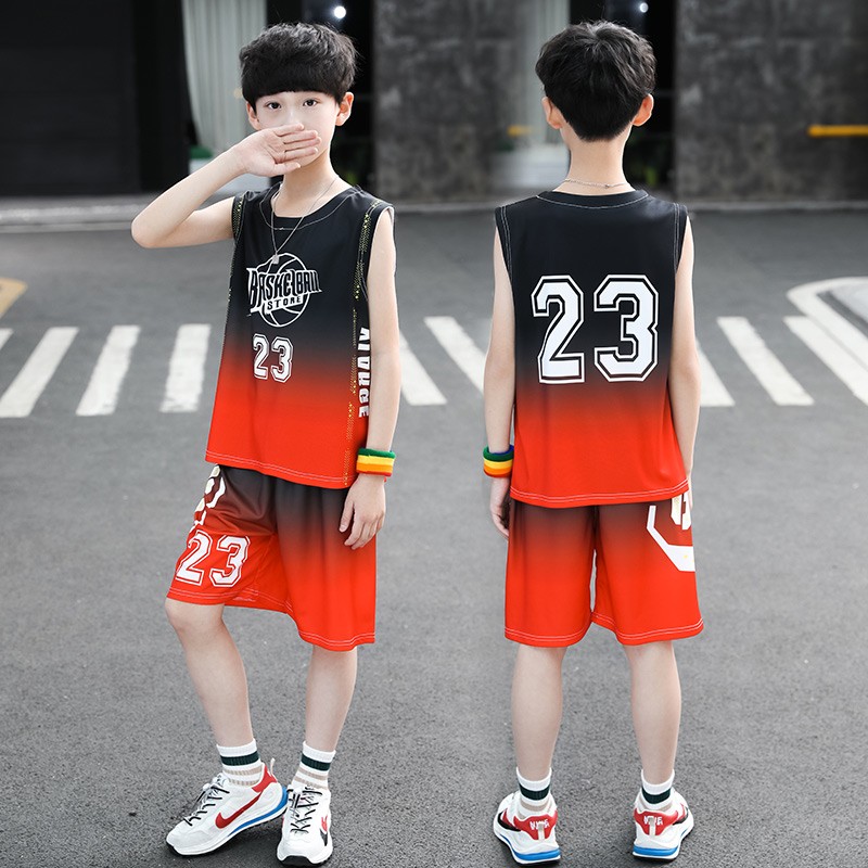 法比兔（FANBEETO）欣遇童装男童套装儿童篮球服夏季薄款2021新款中大童小男孩儿童套 红色208 120(适合身高105cm-115cm)