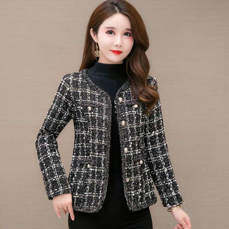 东品良衣春秋季女外套40-50岁小香风中年妇女穿的春季女短款格子新