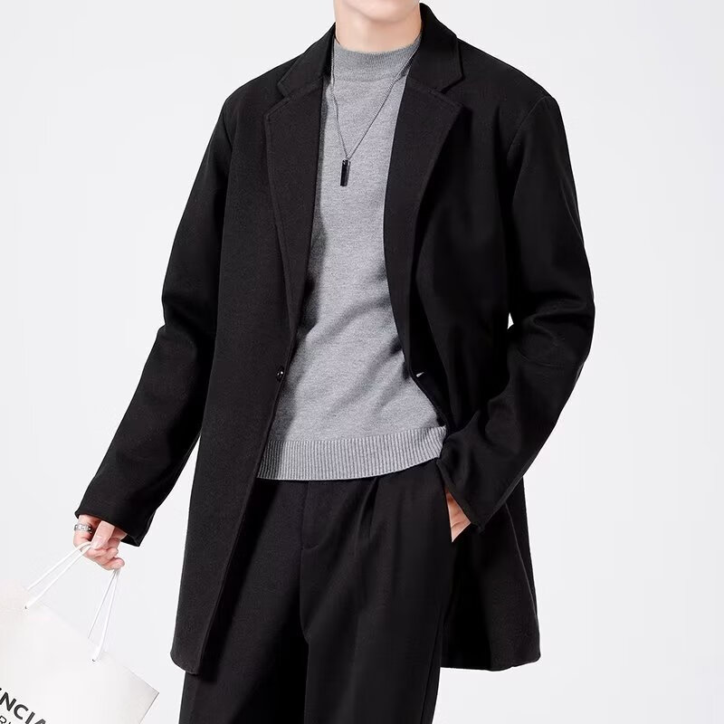 凯逸弗（kainifu）高个子休闲毛呢大衣青年装秋冬季中长款轻熟风韩版西装服上衣 黑色 S