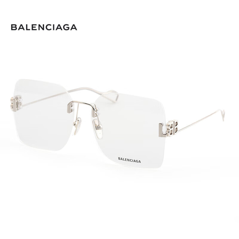 巴黎世家（BALENCIAGA）Balenciaga巴黎世家眼镜架女透明大方形无框BB0113O明星款网红款 002-银