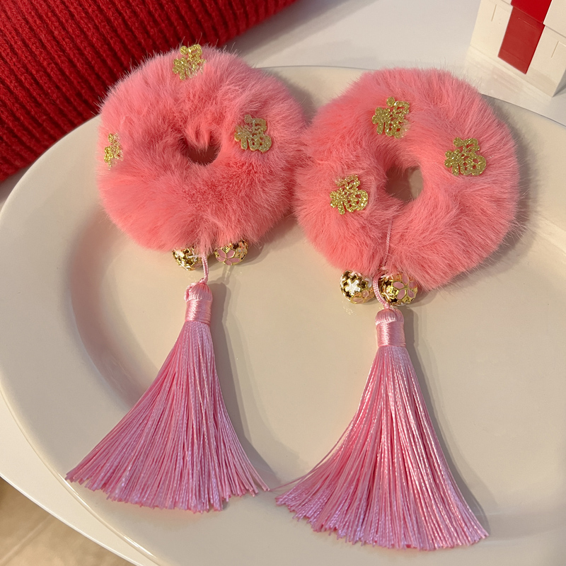 儿童新年红色发圈女童头绳中国风丸子头宝宝过年发饰女孩拜年头饰 1