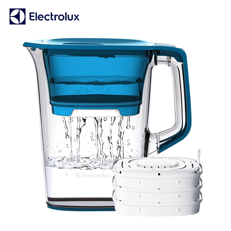 伊莱克斯（Electrolux） 滤水壶净水壶家用净水器 欧洲净化水杯 高密度过滤芯 蓝色一壶(无芯)三芯