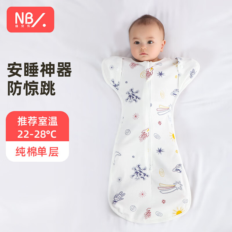 紐貝樂嬰兒睡袋投降式新生兒寶寶防驚跳襁褓抱被兒童小孩防踢被神器 太空M【單層純棉】推薦6-15斤