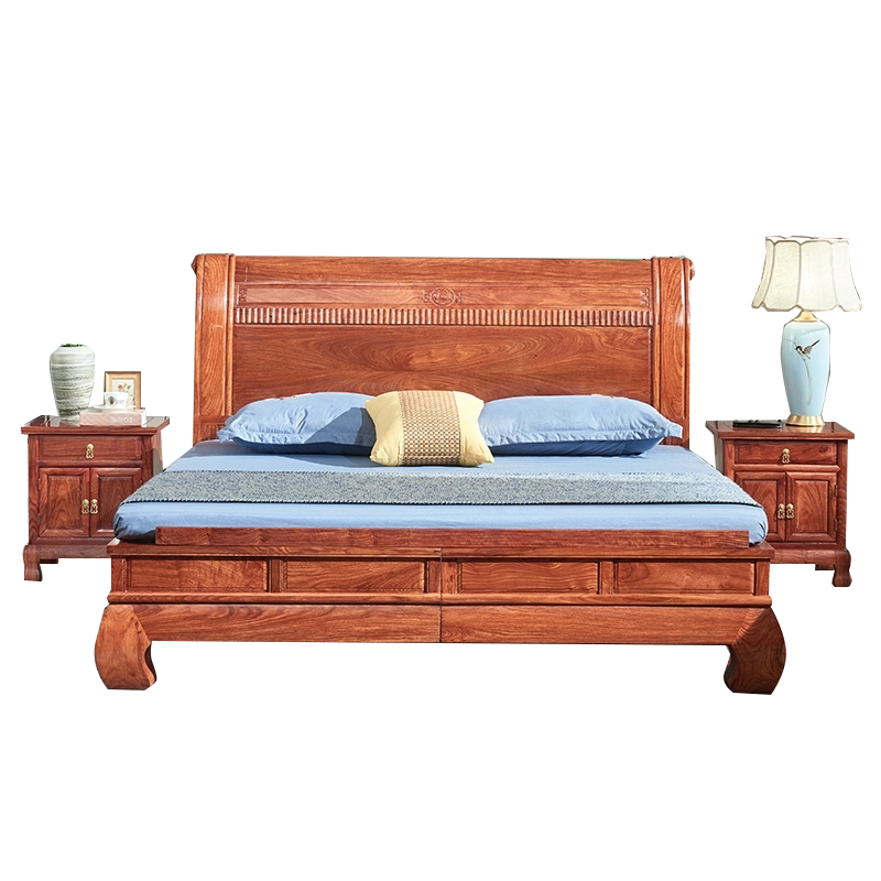 正荣府 红木家具 非洲花梨(学名:刺猬紫檀)中式全实木双人床婚床卧室家具 1.8米大床+2床头柜