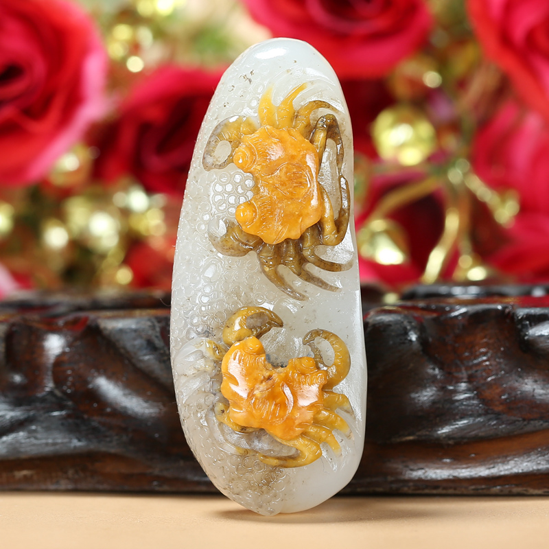 【珠宝严选】苏州玉雕大师万子涵作品 和田玉羊脂玉八方来财吊坠玉坠