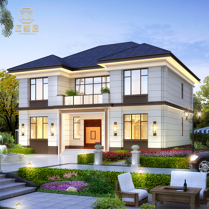 匠墅居 ms2102375新农村网红自建房子二层别墅设计图纸样图效果图