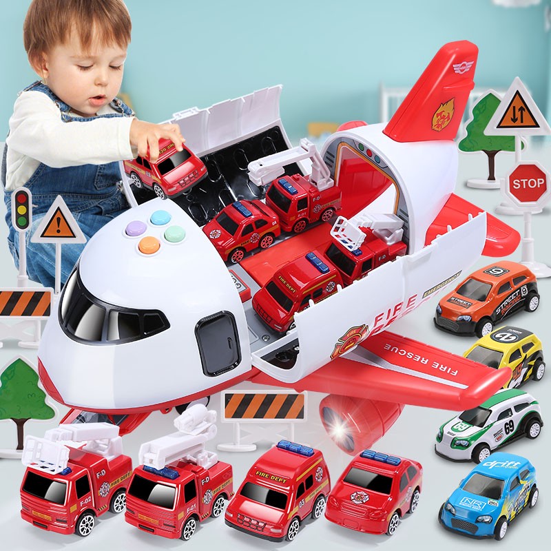 儿童玩具飞机男孩玩具合金汽车模型小孩1-2-3-4-6岁两三一岁宝宝益智早教女孩婴幼儿生日礼物 消防收纳款（4辆消防车+4辆合金小车+9个路标）