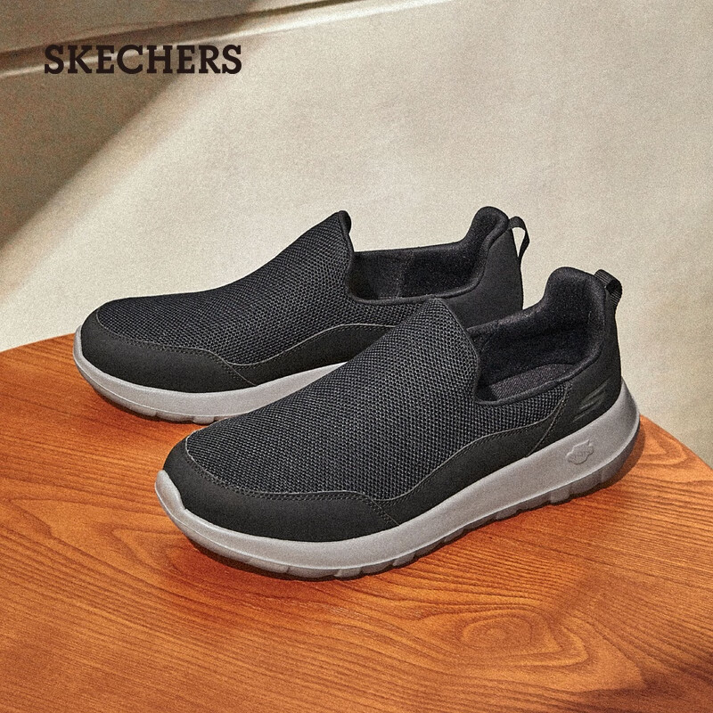 斯凯奇（Skechers）男鞋网面中老健步鞋一脚蹬低帮户外休闲运动鞋 黑色/BLK 39.5