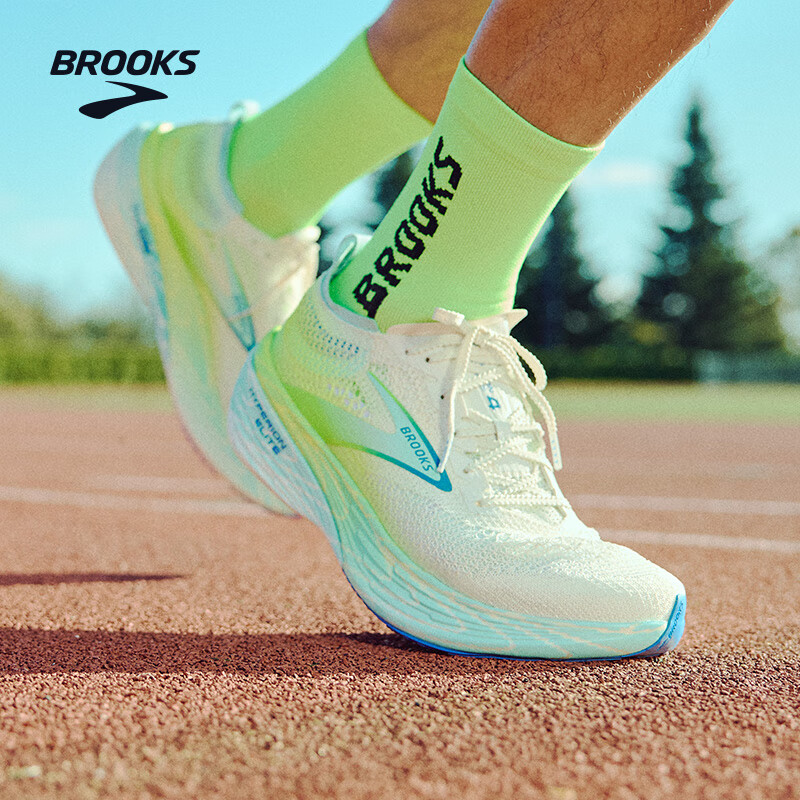布鲁克斯（BROOKS）龙卷风Hyperion Elite4PB碳板跑鞋专业马拉松男女竞速跑鞋 浅灰白/壁虎绿/钴蓝色 45.5