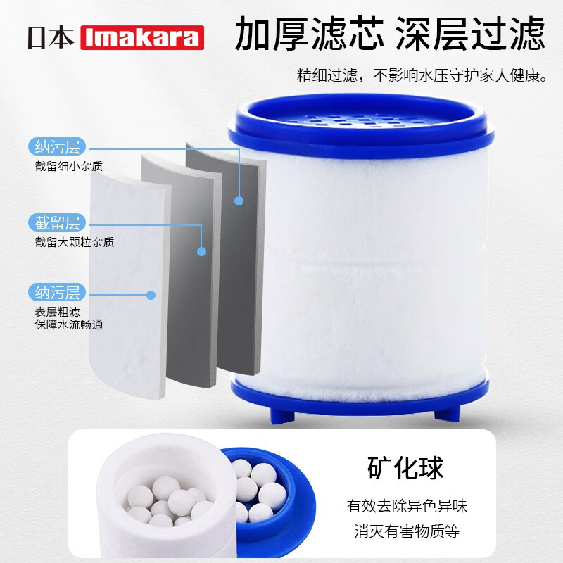 Imakara厨房万向旋转水龙头自来水过滤器防溅头延伸器过滤嘴增压溅水神器 长款花洒过滤器 3个滤芯+转换头