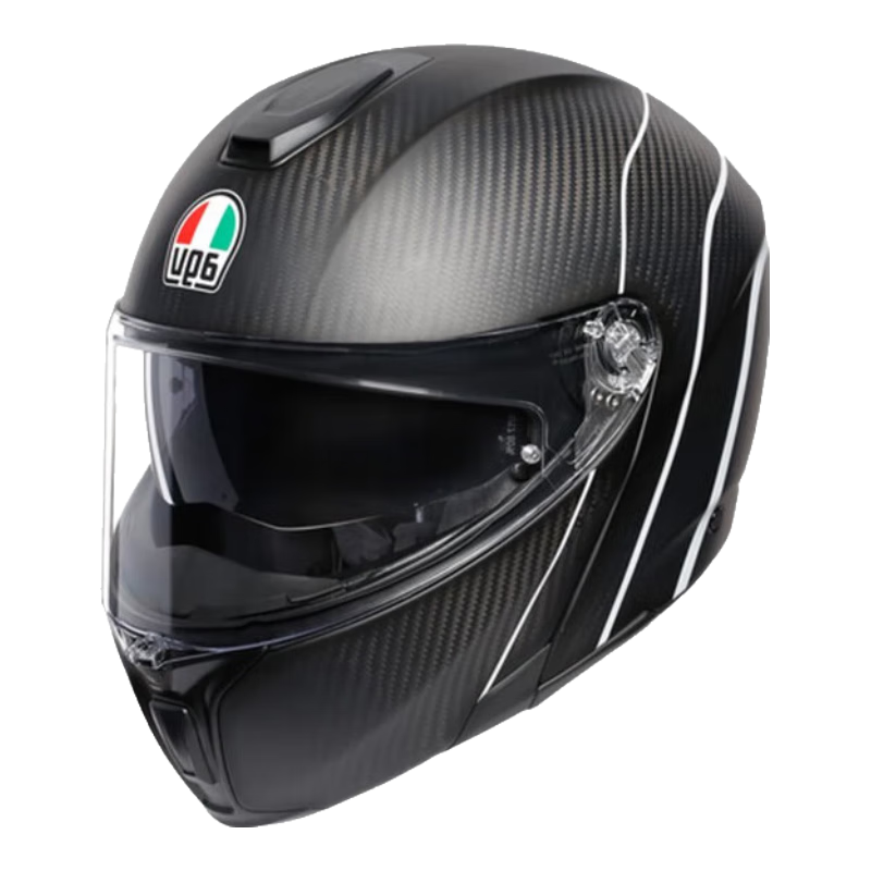 AGV碳纤维揭面头盔SPORTMODULAR摩托车男女防雾双镜片四季通用安全帽 REFRACTIVE CARBON SILVER M（适合55-57头围）