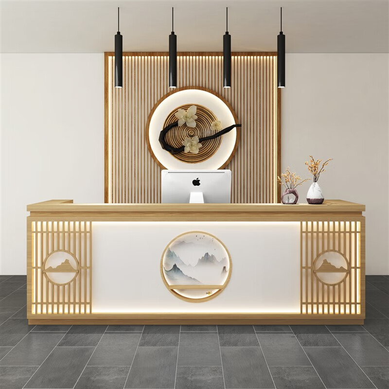 妙普乐 采耳足浴店收银台 复古新中式饭店吧台收银台民宿茶叶采耳足浴