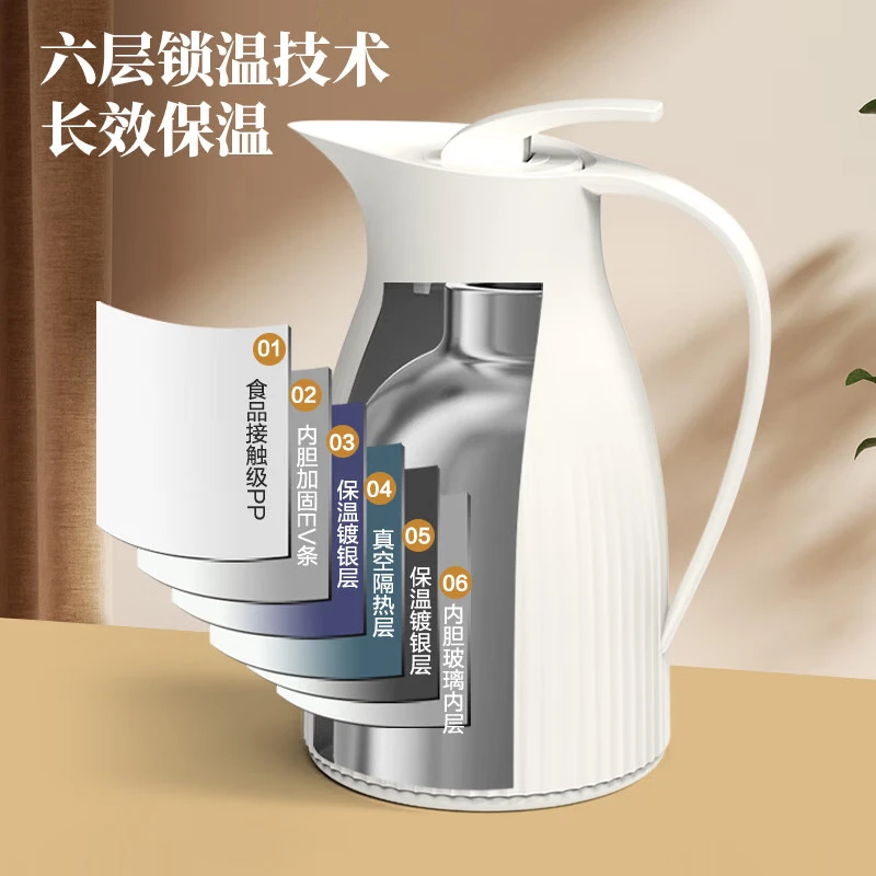乐唯诗(NERVISHI)保温水壶家用大容量暖水壶温宿舍学生热水壶热水瓶保温壶暖瓶 荔枝白唯斯壶【按压款】 1000ml