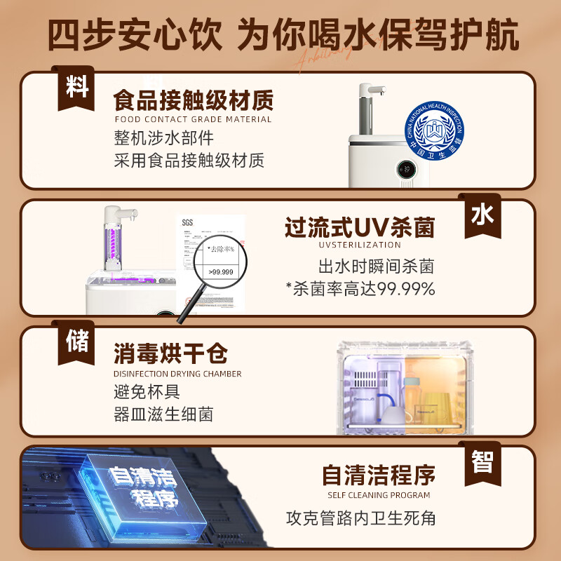 grossag即热式茶吧机家用饮水机冷热饮水机母婴智能消毒饮水机下置式桶装水办公室立式小型茶吧机 【冷热+杀菌烘干】升级版GRE-S7 即热制冷型