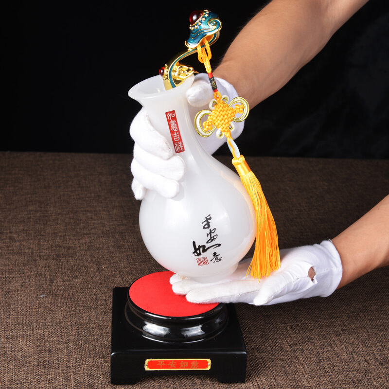 平安如意花瓶摆件 玉石工艺品 玉客厅装饰品 新房乔迁