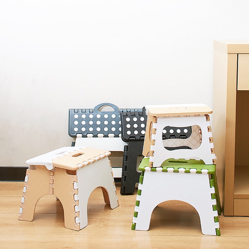 拾也 折叠塑料凳子便携式椅子加厚卡通小凳子马扎儿童成人户外家用板凳 点点凳子 1个颜色随机